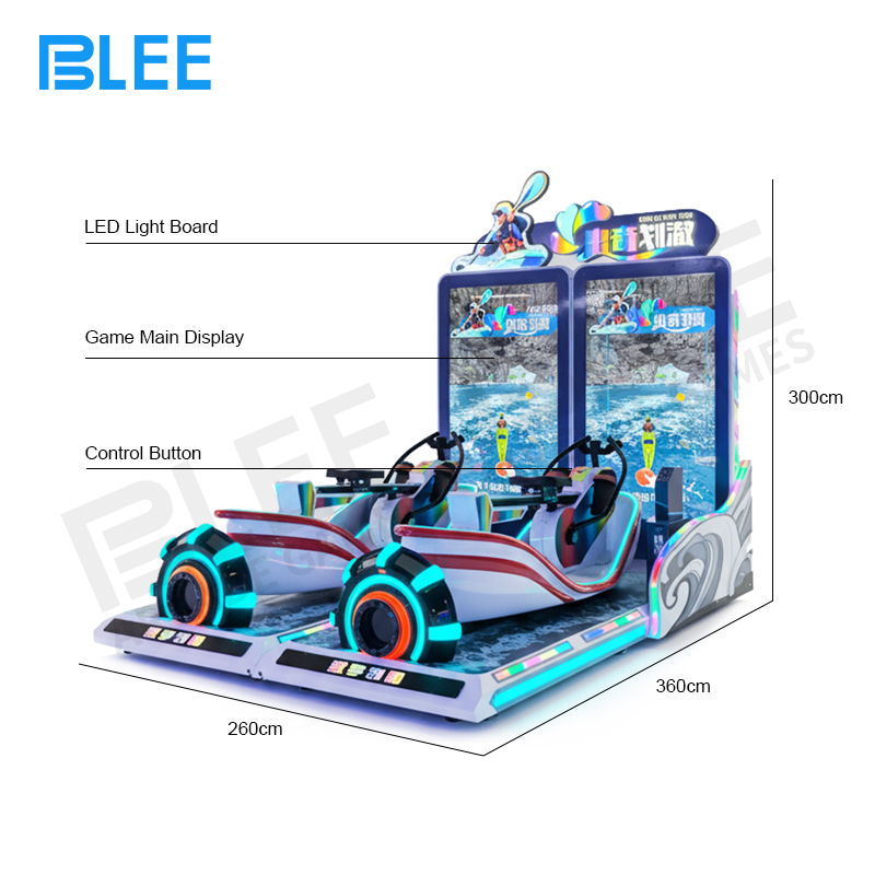 Player demonstrating full-body balance control on motion-sensitive rowing platform